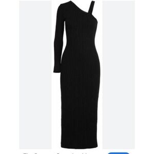 One Shoulder Dress Long Sleeve Ribbed Knit Bodycon Midi Dress